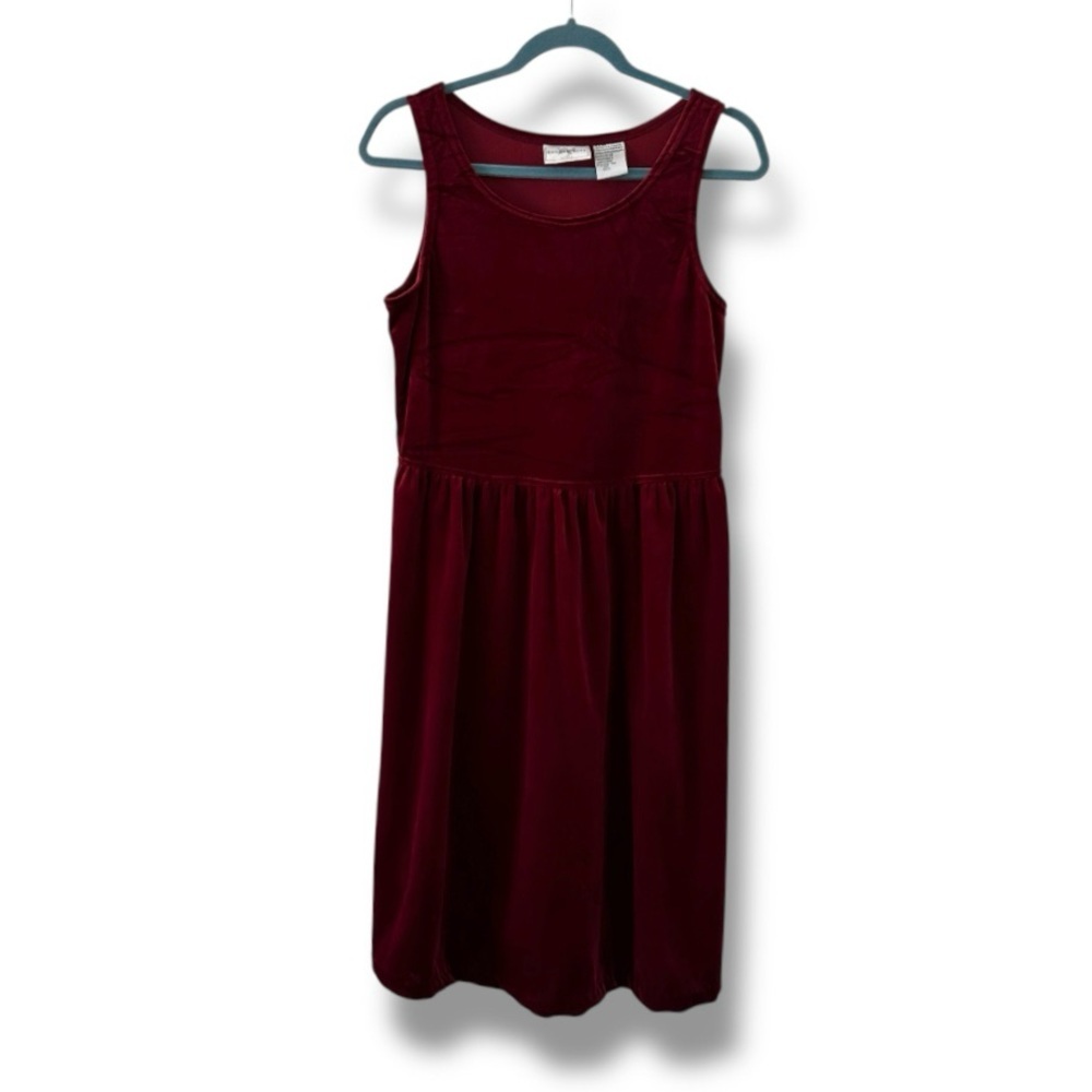 Vintage 90s Studio Ease Dark Red Sleeveless Velvet Dress Women’s Size 6 Winter
